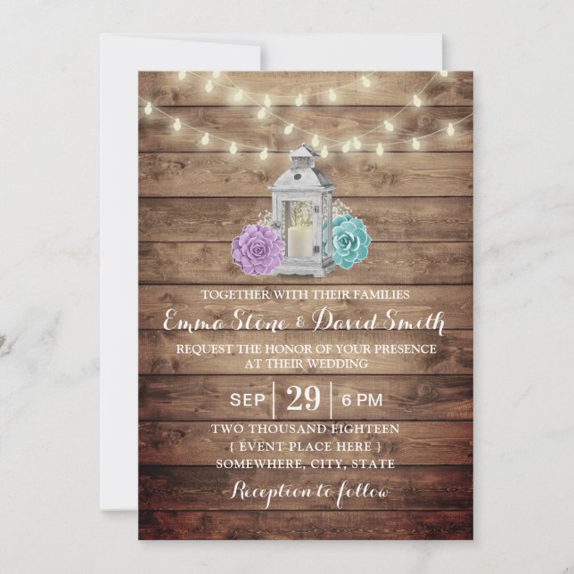 Invitation Mariage Floral Succulent de lanterne rustique (Devant)