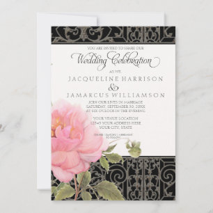 Invitation Mariage Floral Sud Peonies roses sur clôture en fe