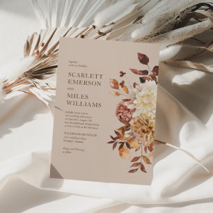 Invitation Mariage Floral Terracotta Moderne Taupe d'Automne