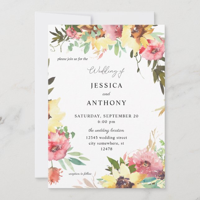 Invitation Mariage Floral Tournesol d'Été 2 (Devant)
