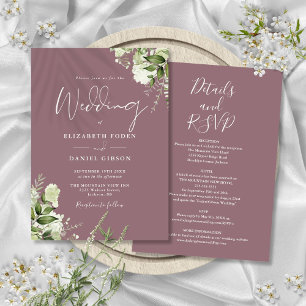Invitation Mariage floral tout-en-un mauve verdure