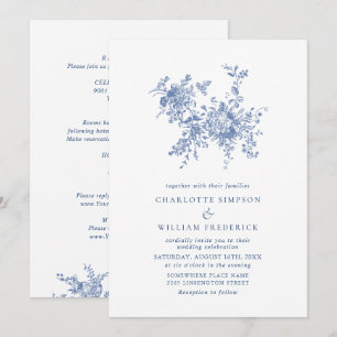 Invitation Mariage floral tout simple Bleu Toile