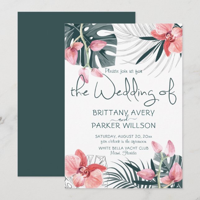 Invitation Mariage floral tropical (Devant / Derrière)