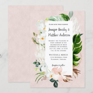 Invitation Mariage floral tropical blanc et blanc