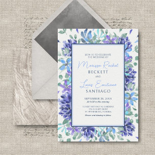 Invitation Mariage Floral Tropical Bleu
