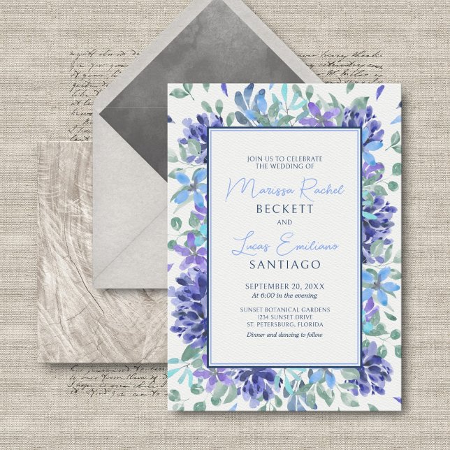 Invitation Mariage Floral Tropical Bleu (Créateur téléchargé)