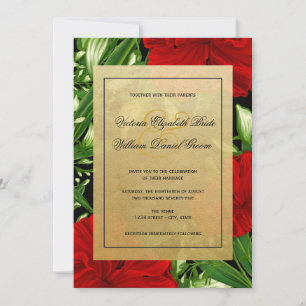 Invitation Mariage floral tropical de ketmie rouge élégante
