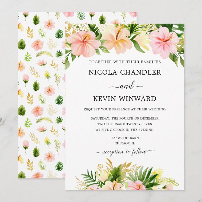 Invitation Mariage Floral Tropical Élégant (Devant / Derrière)