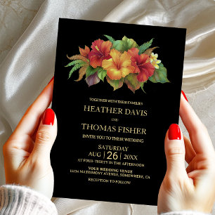 Invitation Mariage floral tropical noir