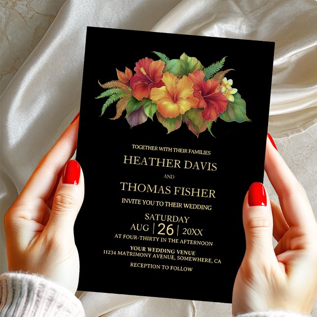 Invitation Mariage floral tropical noir (Créateur téléchargé)