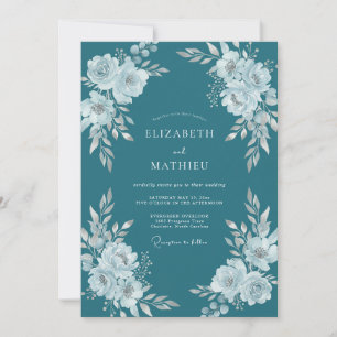 Invitation Mariage Floral Turquoise