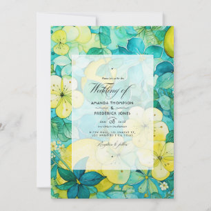 Invitation Mariage floral turquoise et citron