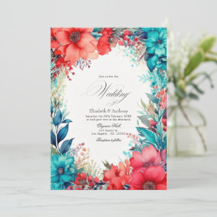 Invitation Mariage floral turquoise et corail