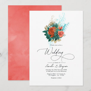 Invitation Mariage floral turquoise et corail