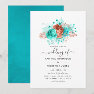 Invitation Mariage floral turquoise et corail