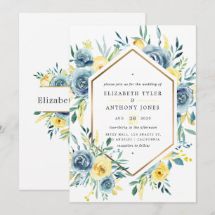 Invitation Mariage floral turquoise et jaune