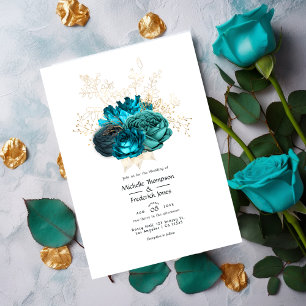 Invitation Mariage floral Turquoise et or
