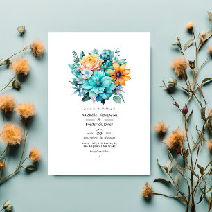 Invitation Mariage floral turquoise et patina
