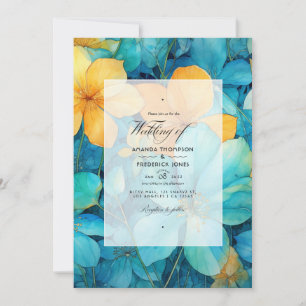 Invitation Mariage floral turquoise et patine