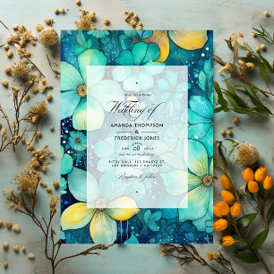 Invitation Mariage Floral Turquoise et Patine
