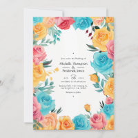 Mariage floral turquoise, jaune et rose