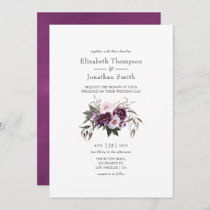 Invitation Mariage floral velours profond