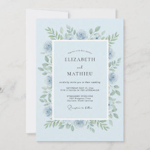 Invitation Mariage Floral Verdoyant Bleu Clair