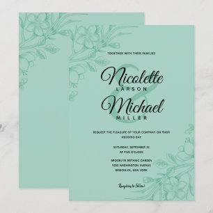 Invitation Mariage floral vert à la menthe