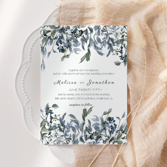 Invitation Mariage floral vert argent Sage (Créateur téléchargé)