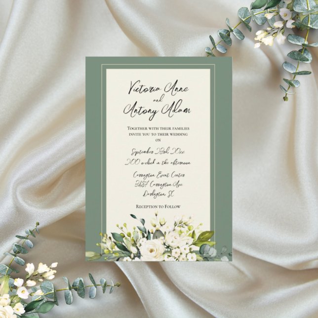 Invitation Mariage Floral Vert Automne Hiver Aquarelle (Créateur téléchargé)
