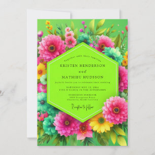 Invitation Mariage Floral Vert Citron