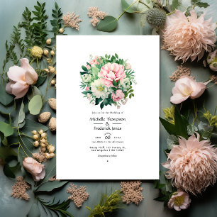 Invitation Mariage floral vert émeraude et rose blush