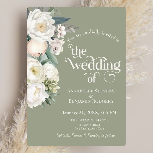 Invitation Mariage floral vert et blanc Sage (Créateur téléchargé)