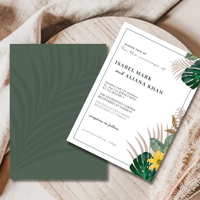 Invitation Mariage floral vert et blanc Sage moderne (INVITATION)
