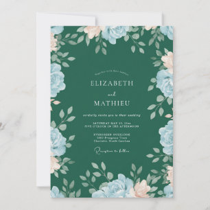 Invitation Mariage Floral Vert Forêt Bleu