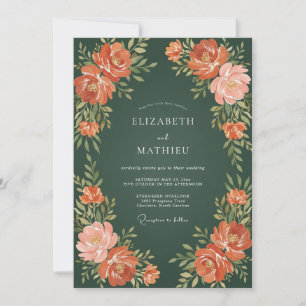 Invitation Mariage Floral Vert Forêt et Pêche