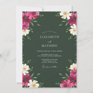 Invitation Mariage Floral Vert Forêt Magenta