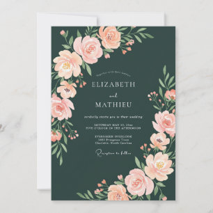 Invitation Mariage Floral Vert Forêt Romantique Abricot