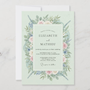 Invitation Mariage Floral Vert Menthe