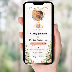 Invitation Mariage floral vert Photo électronique