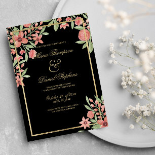 Invitation Mariage Floral Vert Rose Pocal Noir Pays Chic