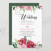 Mariage floral vert rose rouge Aquarelle