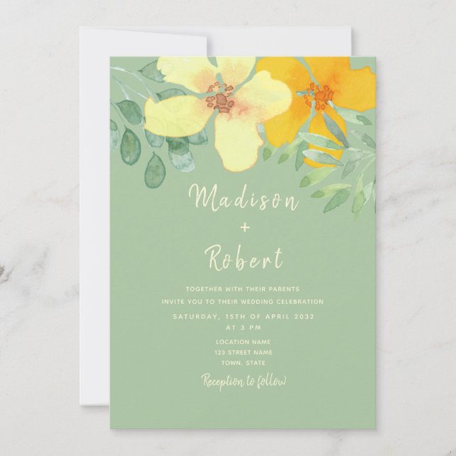 Invitation Mariage Floral Vert Sauge Bohème (Devant)