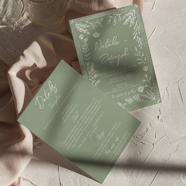 Invitation Mariage Floral Vert Sauge Botanique Amusant Tout E (Créateur téléchargé)