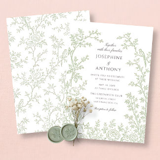 Invitation Mariage Floral Vert Sauge de Style Chinois