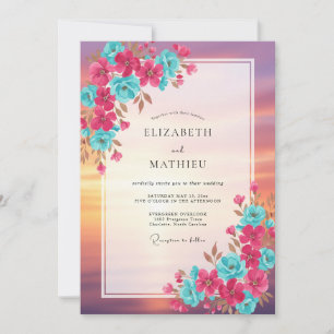 Invitation Mariage Floral Vibrant Magenta Sarcelle