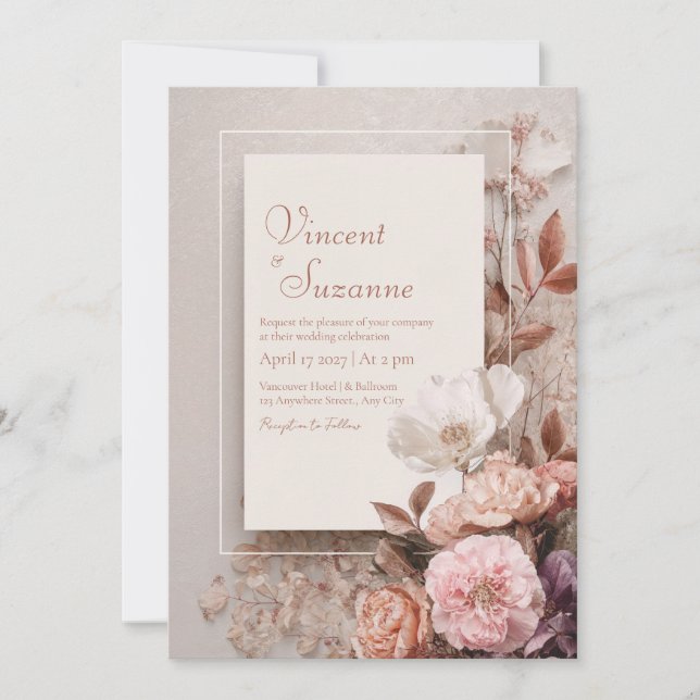 Invitation Mariage floral Vintage (Devant)