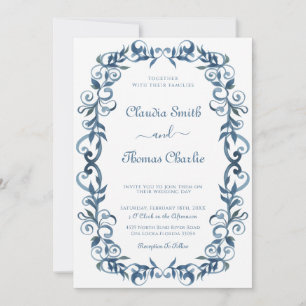 Invitation Mariage floral vintage bleu élégant