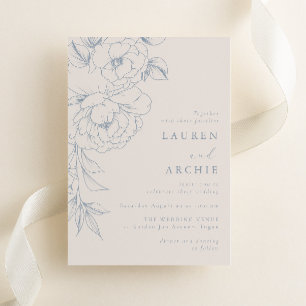 Invitation Mariage Floral Vintage Bleu Élégant