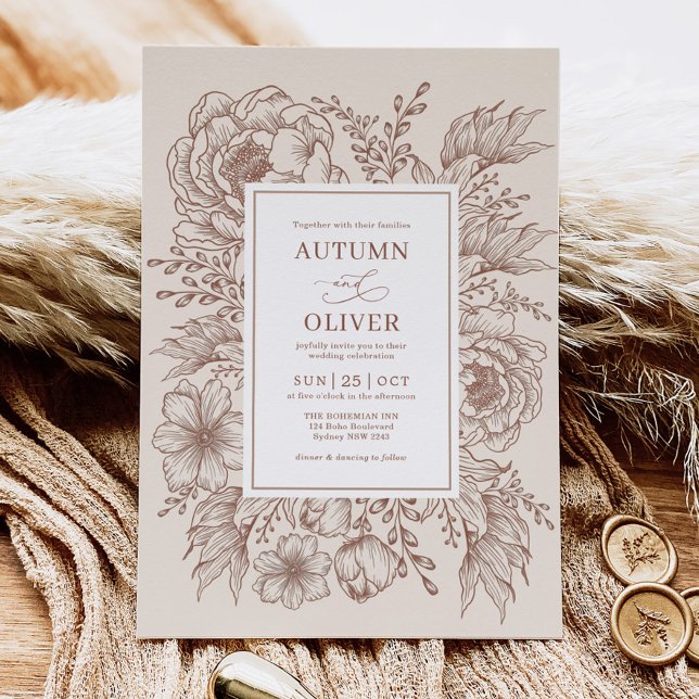 Invitation Mariage Floral Vintage en terre cuite moderne (Créateur téléchargé)